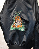 Vintage Black Satin Tiger Embroidery     Bomber Jacket