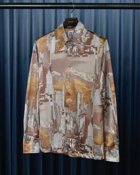 Vintage《KENNINGTON》1970s Building&White Mountain Picture Print Shirt