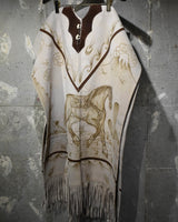 Vintage 1970s Horse Engraved Suede Poncho