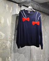 Vintage《apples》1990s “Red Ribbons” Dark Navy Sweat Shirt