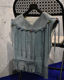 Vintage《PIONEER WEAR》1980s Fringe&Beads Suede Sleeveless Pull-over