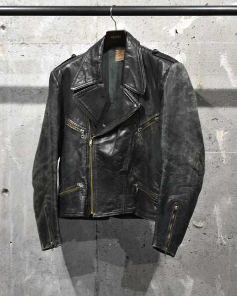 Vintage《HAELSON》1950s Deep Green Double-breasted Leather Riders Jacket