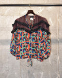 Vintage 1980s《Done Feel》Dots×Abstract Patterned&Frill Pull-over Shirt