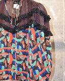 Vintage 1980s《Done Feel》Dots×Abstract Patterned&Frill Pull-over Shirt
