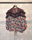 Vintage 1980s《Done Feel》Dots×Abstract Patterned&Frill Pull-over Shirt