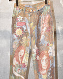Vintage 1960s-1970s《Wrangler》“John Lennon” Hand-drawn Art Printed Psychedelic Pants