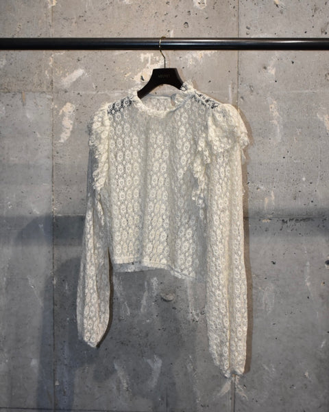 Vintage Old flower pattern white lace blouse