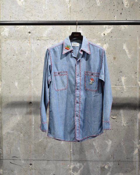 Vintage《MADEWDLL》1960s Blue Chambray Embroidery Shirt