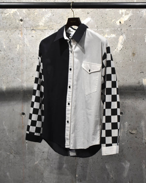 Vintage《Sassa》1980s Checker Sleeves Shirt