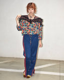 Vintage 1980s《Done Feel》Dots×Abstract Patterned&Frill Pull-over Shirt