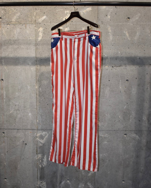 Vintage 1980s-1990s Hand made "Cotton×Nylon" stars and stripes boots-cut pants