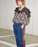 Vintage 1980s《Done Feel》Dots×Abstract Patterned&Frill Pull-over Shirt