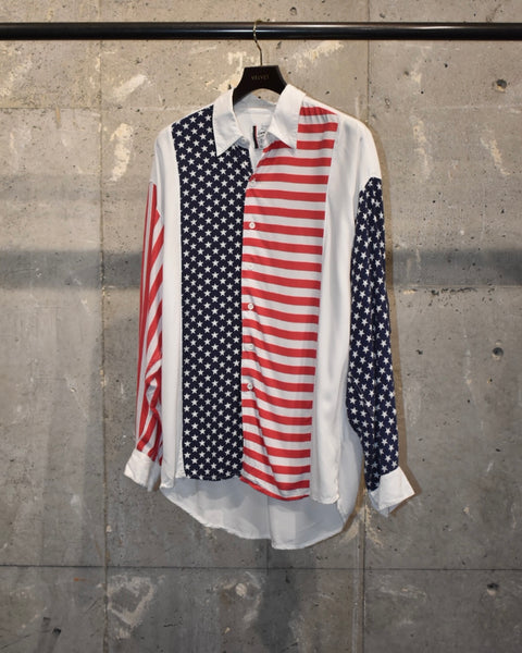 Vintage 1990s《CAmiciA》"100%Rayon" American flag pattern shirt