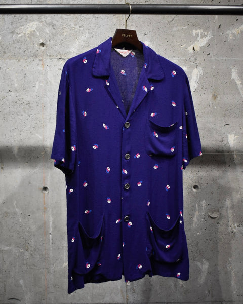 Vintage《PALMLAND》1950s Vinyl Record Patterned Rayon Short-sleeve Shirt