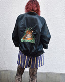 Vintage Black Satin Tiger Embroidery     Bomber Jacket