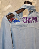 Vintage 1970s《Montgomery Ward》 “CHERYL” Embroidered Distressed Chambray Western Shirt
