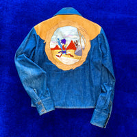 Vintage《Antonio Guiseppe》Wile E. Coyote and the Rood Runner Denim×Leather Zip-up Jacket