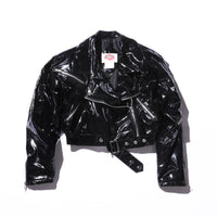 Vintage《PounToun》Black Vinyl Double Riders Jacket