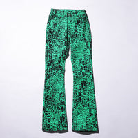 Vintage Deadstock Green Leopard Boots-cut Stretch Pants