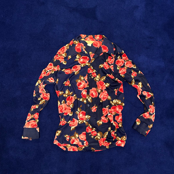 Vintage《California》Rose Patterned Polyester Shirt