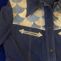 Vintage《Beau Jack》Scales Leather Switching Denim Shirt