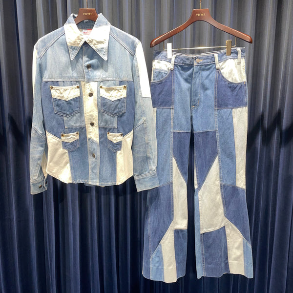 Vintage《JEANS DAY》Patchwork Denim Shirt&Pants Set-up