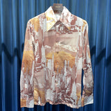 Vintage《KENNINGTON》Building&White Mountain Picture Print Polyester Shirt