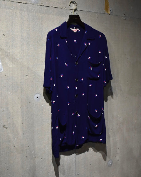 Vintage《PALMLAND》1950s Vinyl Record Patterned Rayon Short-sleeve Shirt