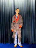 Vintage Orange Collar Flannel Smoking Robe