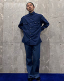 Vintage《Obermeyer》1970s Silver Square Button Stand Collar Shirt