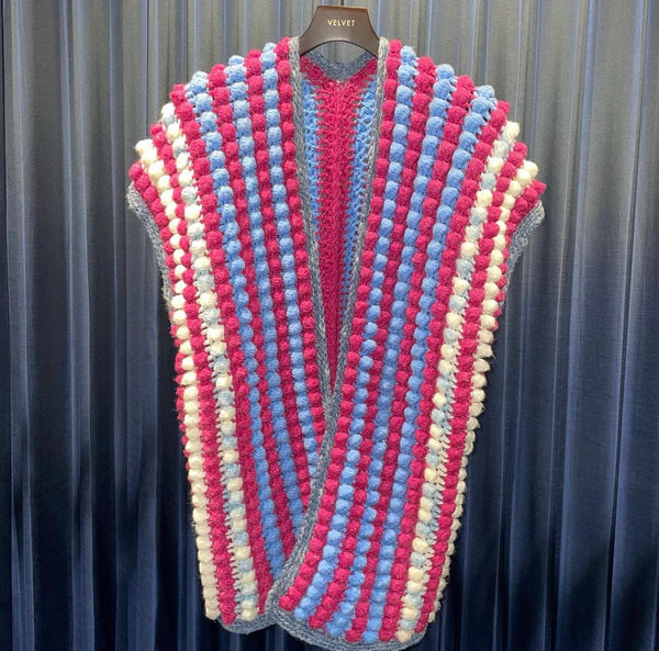 Vintage Popcorn Long Knit Vest