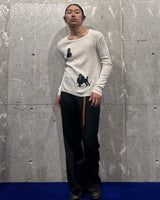 Vintage《Le Roy KNIT WEAR》1970s “Black Poodle” Embroidered Square-neck