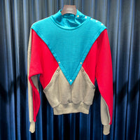 Vintage 《the red》 Color Panel Mock Neck Sweat Shirt