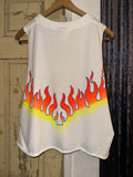 Vintage Fire Patterned Cut-off Sleeveless T-shirt