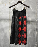 Vintage Argyle Patterned Leather  Patchwork Pull-over&Skirt Set-up