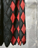 Vintage Argyle Patterned Leather  Patchwork Pull-over&Skirt Set-up