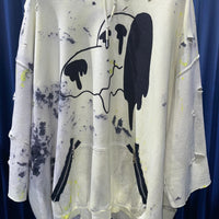 《WESTFALL》2023SS Archives  Snoppy print dirty yellow 3/4 Sleeve destroyed hoodie