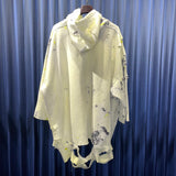 《WESTFALL》2023SS Archives  Snoppy print dirty yellow 3/4 Sleeve destroyed hoodie