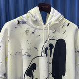 《WESTFALL》2023SS Archives  Snoppy print dirty yellow 3/4 Sleeve destroyed hoodie