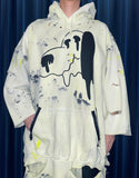 《WESTFALL》2023SS Archives  Snoppy print dirty yellow 3/4 Sleeve destroyed hoodie