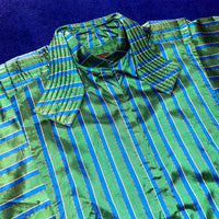 Vintage Hand Woven Silk Green & Blue Striped Technical Jacket Set-up