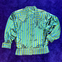 Vintage Hand Woven Silk Green & Blue Striped Technical Jacket Set-up