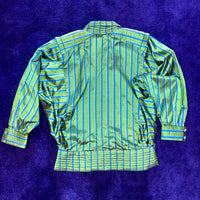 Vintage Hand Woven Silk Green & Blue Striped Technical Jacket Set-up