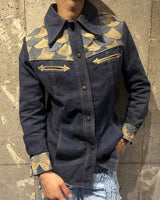 Vintage《Beau Jack》Scales Leather Switching Denim Shirt