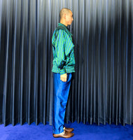 Vintage Hand Woven Silk Green & Blue Striped Technical Jacket Set-up