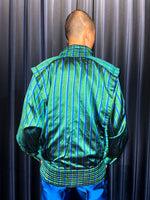 Vintage Hand Woven Silk Green & Blue Striped Technical Jacket Set-up