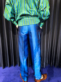 Vintage Hand Woven Silk Green & Blue Striped Technical Jacket Set-up