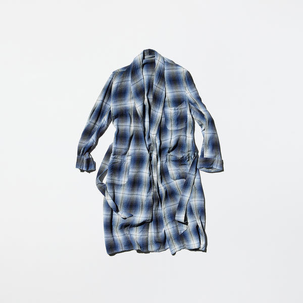 Vintage Blue Ombre Check Rayon Robe