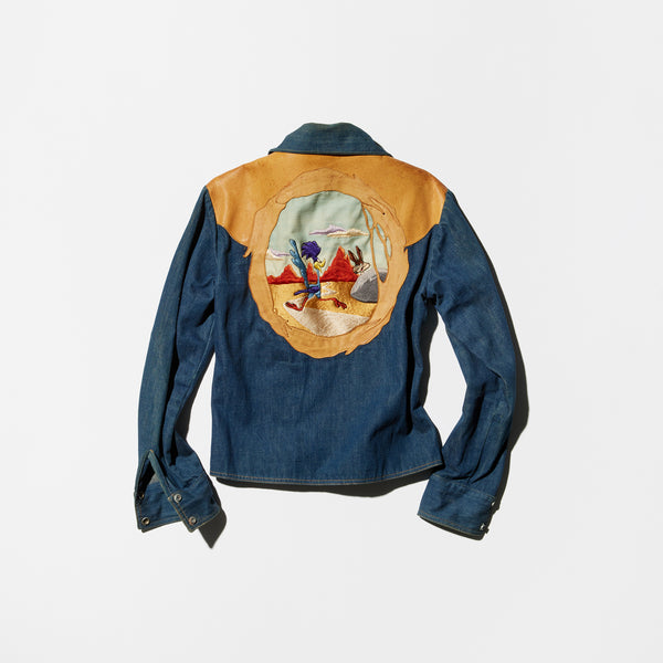 Vintage《Antonio Guiseppe》“Wile E. Coyote and the Road Runner” Denim×Leather Zip-up Jacket