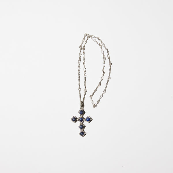 Antique Silver×Lapis Lazuli Cross Necklace